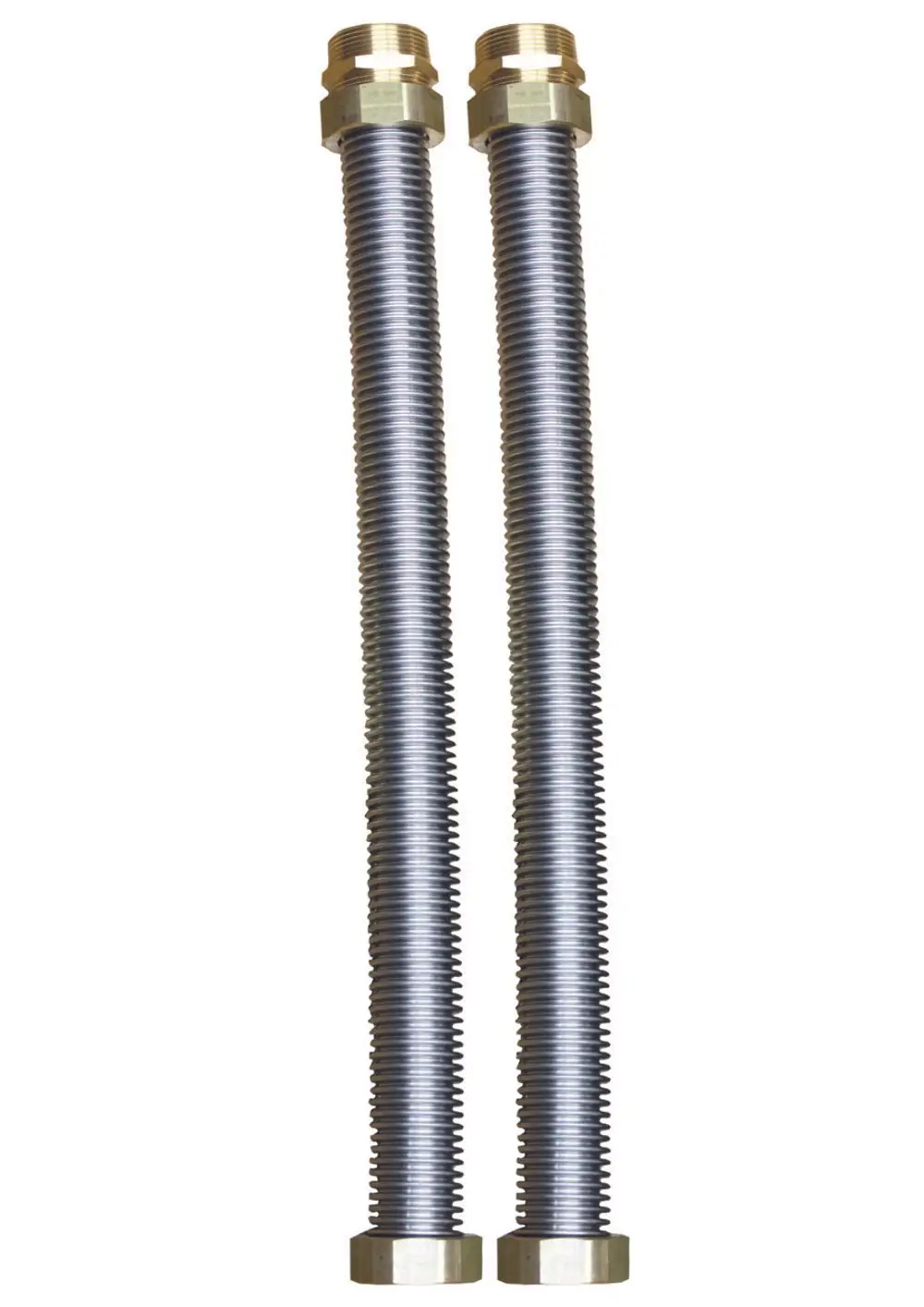JUDO Anschluss-Schlauch-Set mit zwei flexiblen Metall-Schläuchen, jeweils mit Messinganschlüssen an beiden Enden. Geeignet für verschiedene Anschlussanwendungen.